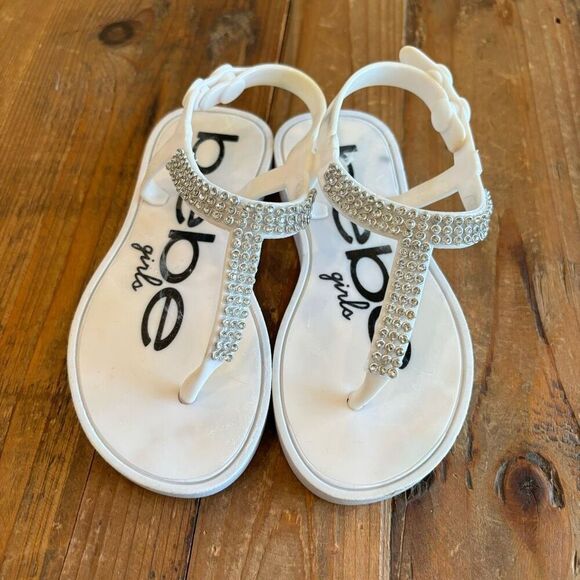 Bebe White Jeweled Sandals Size L 9/10 Kids - Picture 4 of 10